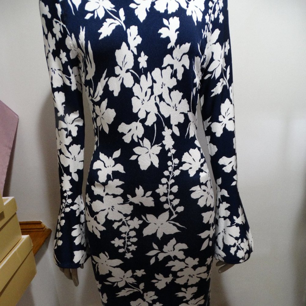 Michael Kors Floral Stretch Viscose Bell Cuff Sleeve Dress Xs New With Tag - Picture 2 of 3